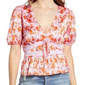 NWT all in favor satin top lace trim floral